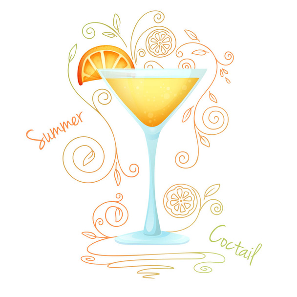Realistic cocktail on a white background with a doodle, pattern. Vector - Vecteur, image