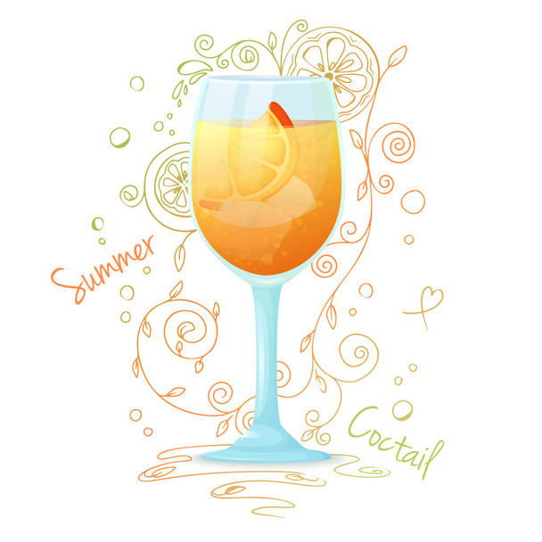 Realistic cocktail on a white background with a doodle, pattern. Vector - ベクター画像
