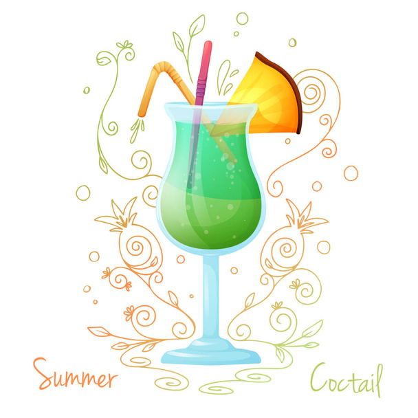 Realistic cocktail on a white background with a doodle, pattern. Vector - Vettoriali, immagini