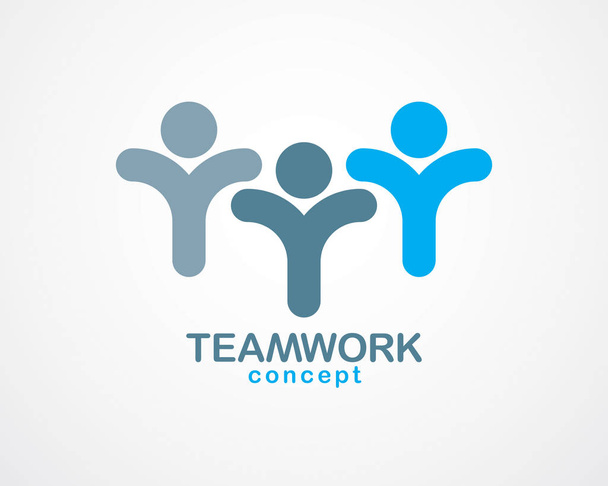 チームワークのビジネスマンの団結と協力の概念は、人々が乗組員として単純な幾何学的要素で作成されます。ベクトルアイコンまたはロゴ。友情の夢のチーム、団結乗組員青のデザイン. - ベクター画像