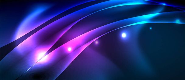 Lignes lumineuses néon, concept de lumière de l'espace d'énergie magique, conception abstraite de fond d'écran - Vecteur, image