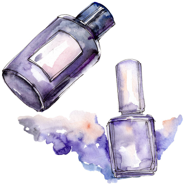 Nailpolish and cosmetic bottle sketch illustration in a watercolor style isolated element. Watercolour background set. - Fotografie, Obrázek