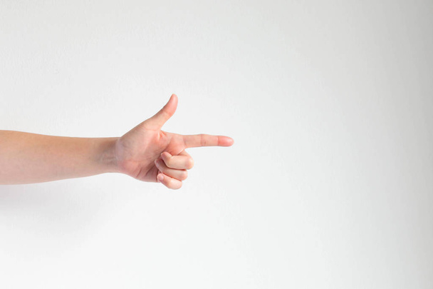 Hand pointing right directions on white background. - Foto, imagen