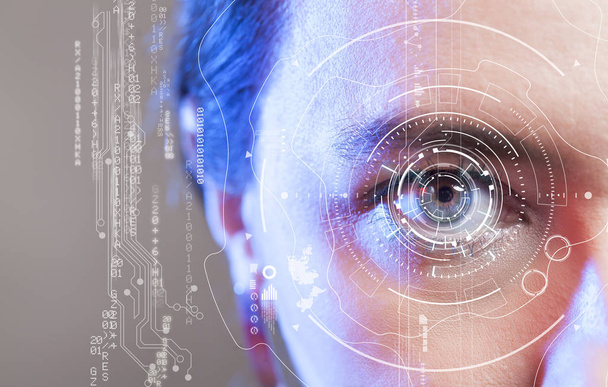 menschliches Auge und grafische Oberfläche. Smart Wearable Technology - Foto, Bild
