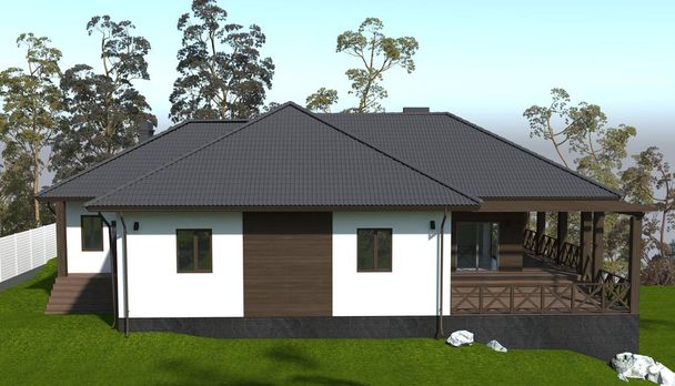 exterior de uma casa de campo, casa de campo, visualização, ilustração 3D
 - Foto, Imagem