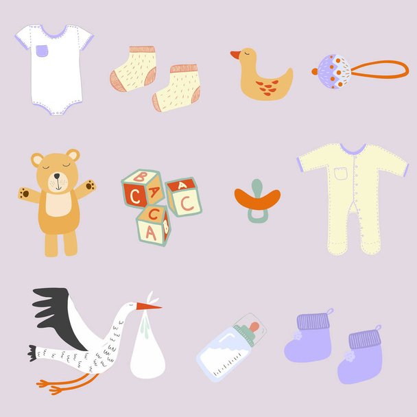 Gender neutraal nieuwe baby pictogrammen - Vector, afbeelding