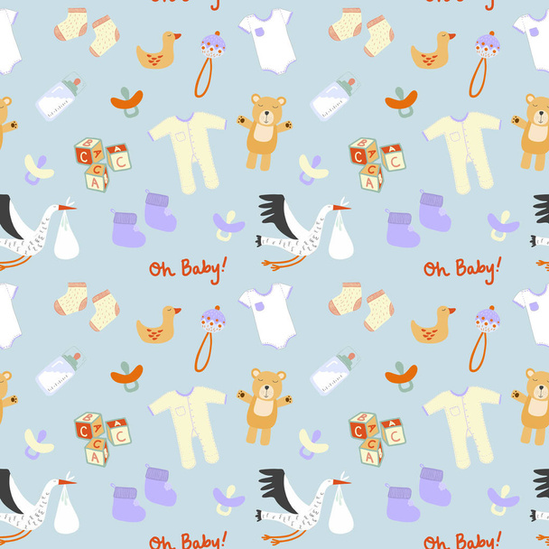 Gender Neutral New Baby Icons Seamless Repeat Pattern - Vector, Image