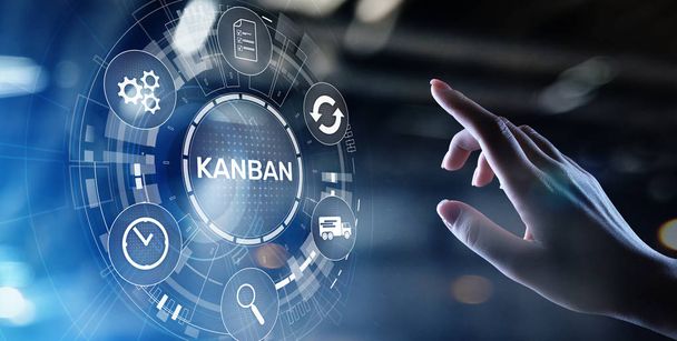 Концепция системы управления технологическим процессом Kanban на виртуальном экране. - Фото, изображение
