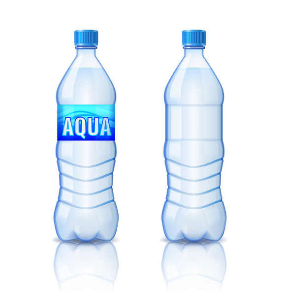 Realistic plastic bottle with mineral water isolated on white background Vector illustration - Vector, Image