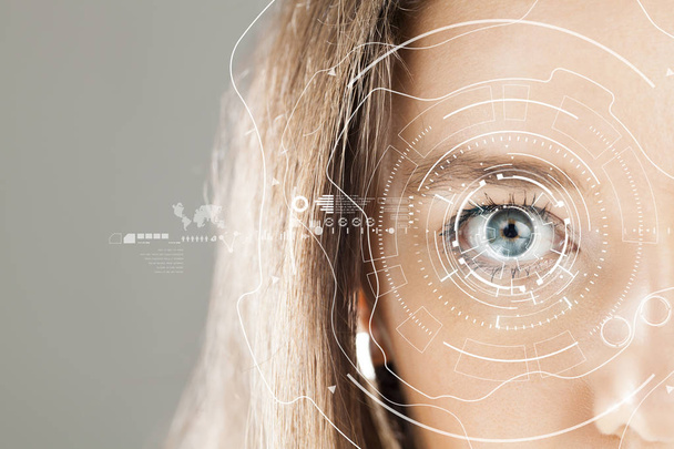 İnsan gözü ve grafik arayüzü. Akıllı giyilebilir teknoloji con - Fotoğraf, Görsel