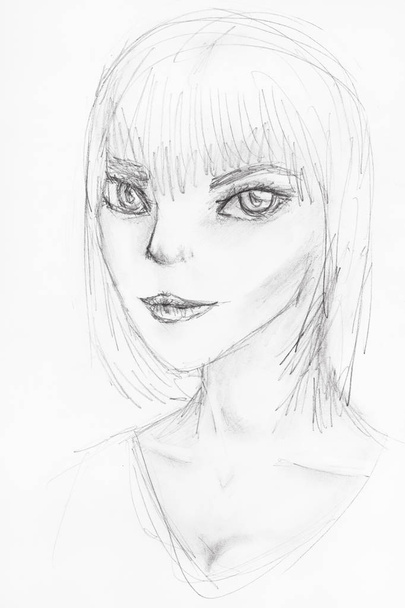 szkic antropomorficznej dziewczyny z dużymi oczami - Zdjęcie, obraz