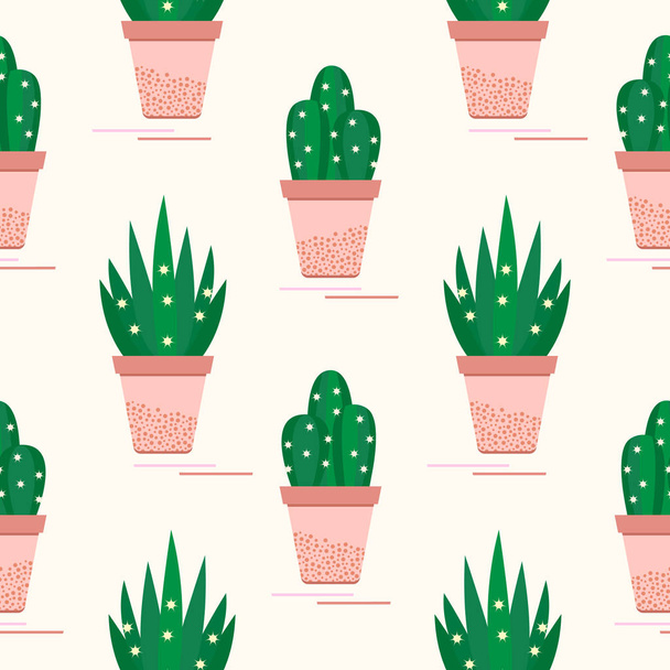 Seamless pattern with potted cactus, succulents. - Vektori, kuva