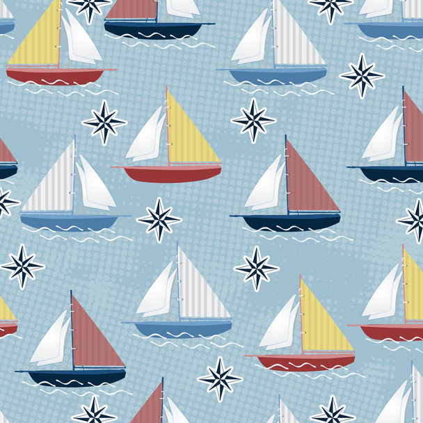 Sailboat pattern texture design, vector illustration. Sailing yachts  print for textile design - Wektor, obraz