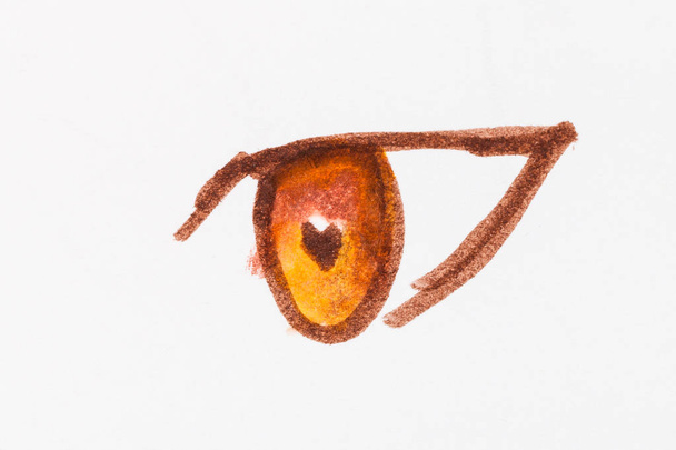 ludzkie żółte oko z bliska ręcznie rysowane przez filcowe długopisy - Zdjęcie, obraz