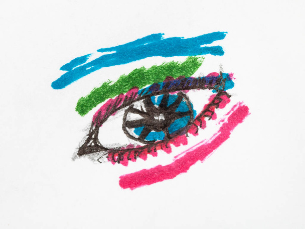 menselijk oog close up hand getrokken door vilt pennen - Foto, afbeelding