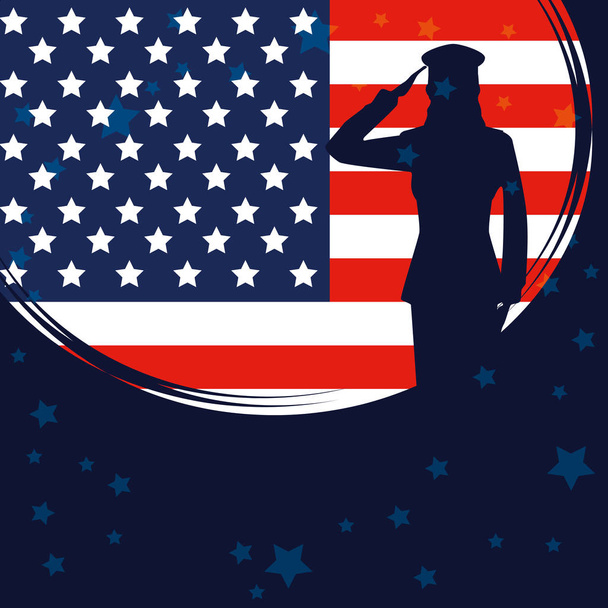 silhouette militare donna con bandiera USA
 - Vettoriali, immagini