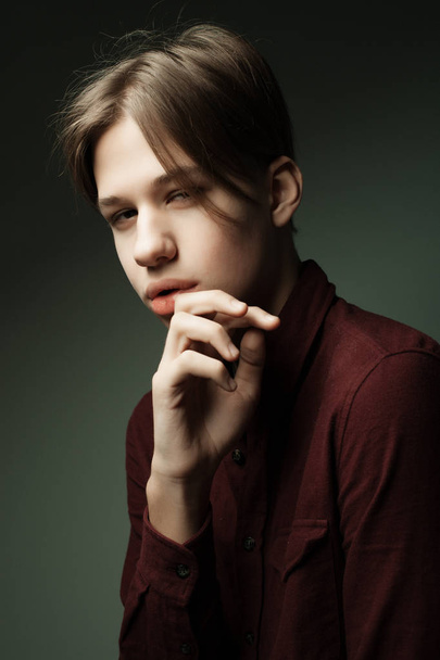 lifestyle and people concept - Portrait Of Serious Teenage Boy - Photo, Image
