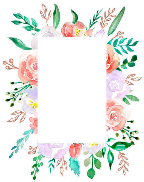 Watercolor colorful bouquet flower. Floral botanical flower. Frame border ornament square. Aquarelle wildflower for background, texture, wrapper pattern, frame or border.  - Photo, Image