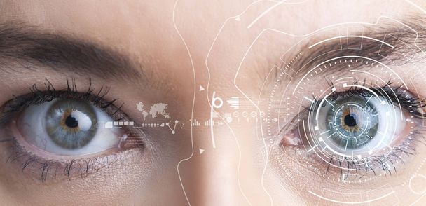 Iris recognition concept. Smart wearable eye-compatible computer - Fotó, kép