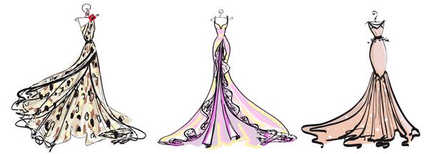 sketches of wedding dresses on hangers, vector, illustration - Vektor, kép
