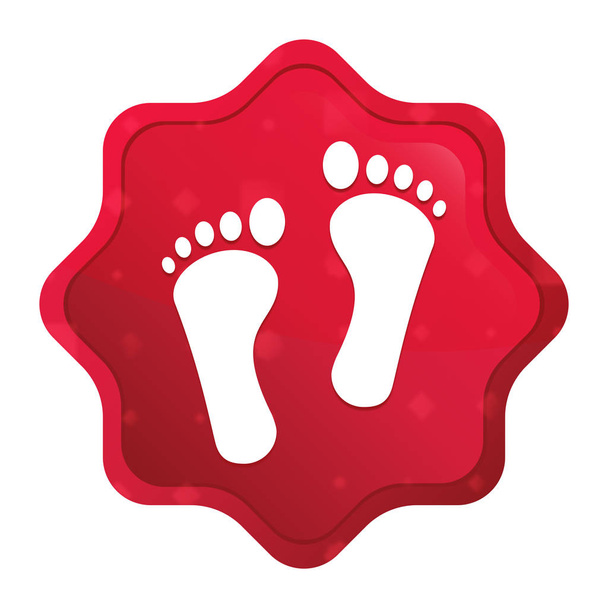 Human two footprints icon misty rose red starburst sticker butto - Photo, Image