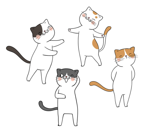 Draw σετ χαριτωμένο γάτες διαφορετική ποζάρει τόσο αστείο για το λευκό - Διάνυσμα, εικόνα