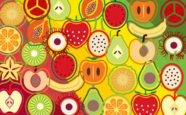 míchané ovoce na barevném pozadí - Vektor, obrázek