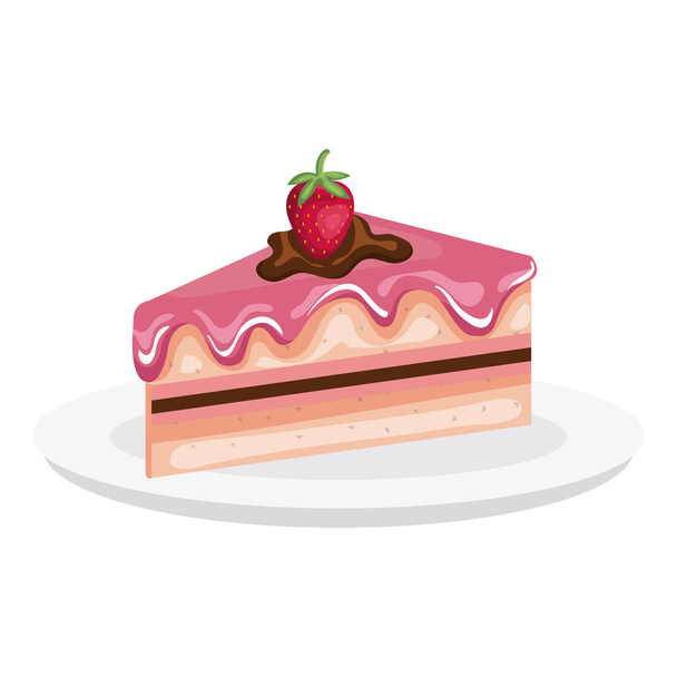 dish with delicious cake portion - Vector, Image