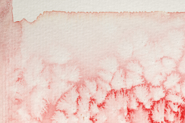 白いテクスチャ紙の背景に赤い水彩画の塗料のこぼれのクローズアップビュー  - 写真・画像