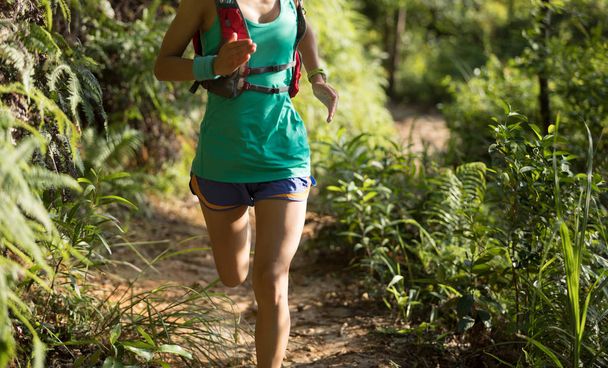junge Fitness-Trail-Läuferin läuft im Sommerwald - Foto, Bild