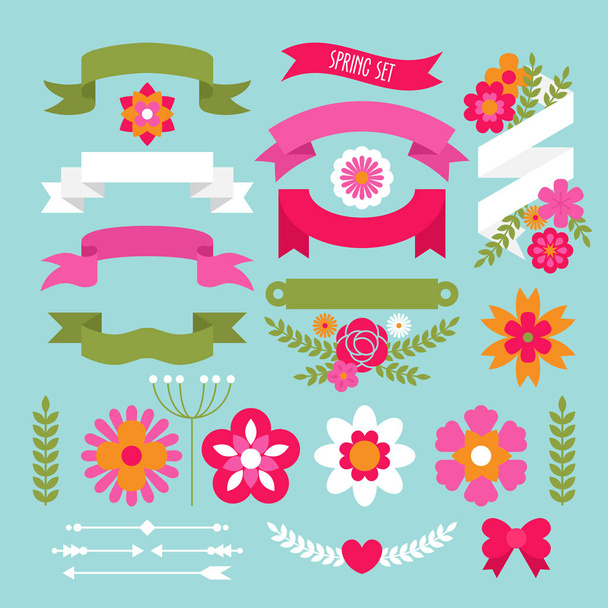 Bloemen en banners elementen voor logo ontwerp - Vector, afbeelding
