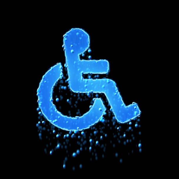 Islak sembol tekerlekli sandalye mavi. Su damlıyor.  - Fotoğraf, Görsel