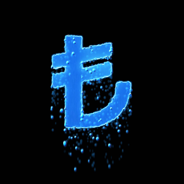 Nasses Symbol Lira Zeichen ist blau. Wasser tropft  - Foto, Bild