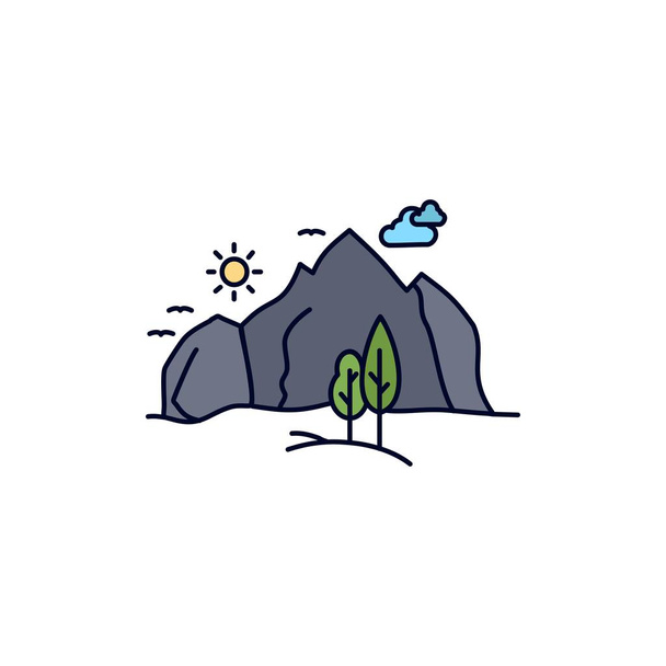 hill, landscape, nature, mountain, tree Flat Color Icon Vector - Vector, afbeelding