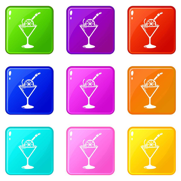Cocktail icons set 9 color collection - Vektor, kép