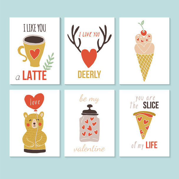 Valentine's day hand drawing greeting card set. Isolated vector  - Vettoriali, immagini