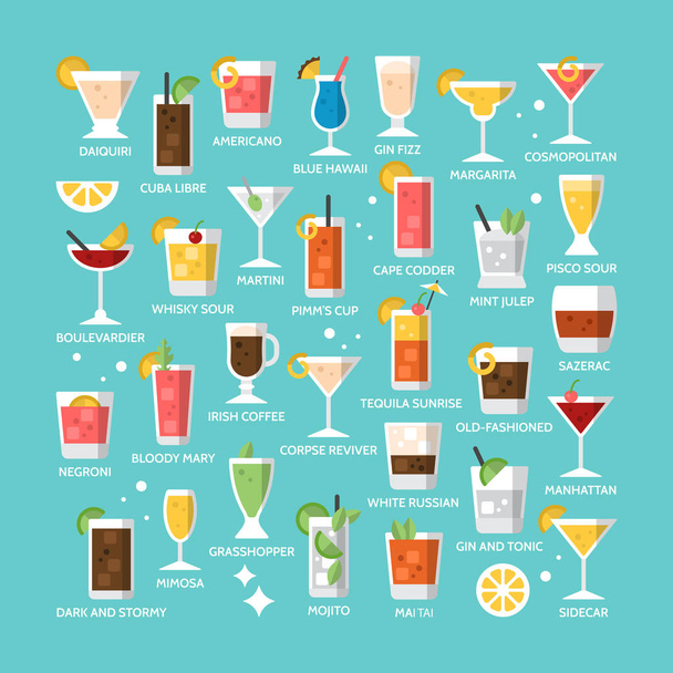 Koktajl alkohol mieszane ikony napojów do menu, www i graficzne des - Wektor, obraz