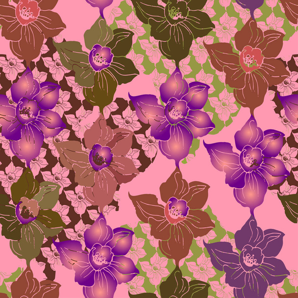 Decorative seamless pattern with stylized silhouettes of flowers. - Wektor, obraz