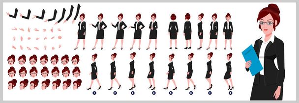 Businesswoman Charakter Model sheet with Walk cycle Animation Sequence  - Vektor, obrázek