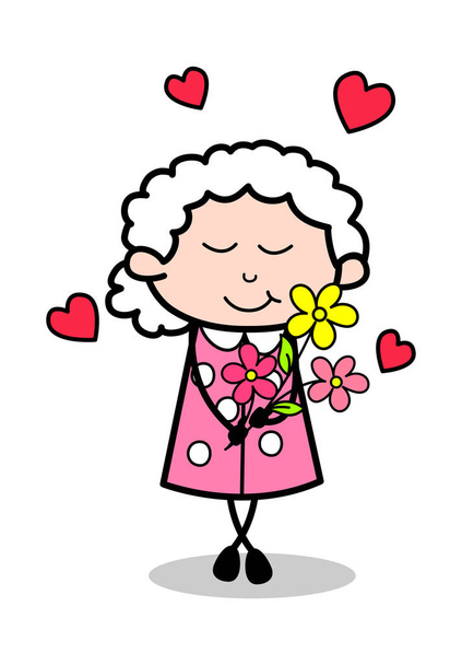 Sentindo-se romântico - Old Woman Cartoon Granny Vector Ilustração
 - Vetor, Imagem