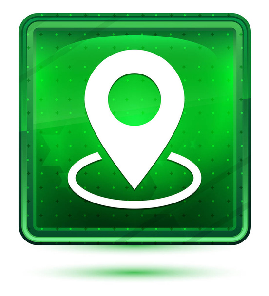 Kaart punt pictogram neon licht groene vierkante knop - Foto, afbeelding