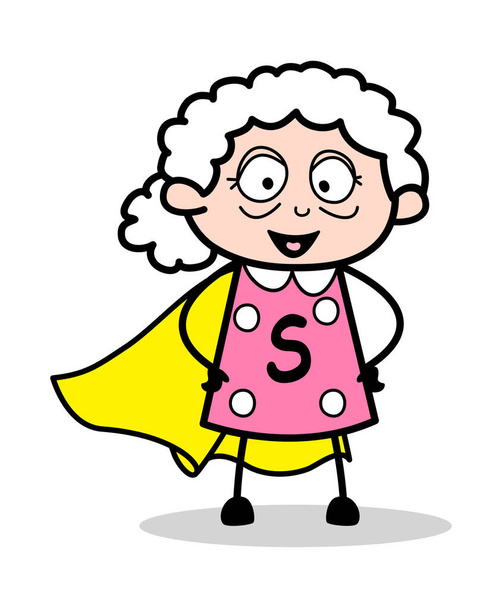 Super Vovó - Mulher velha Cartoon Granny Vector Ilustração
 - Vetor, Imagem