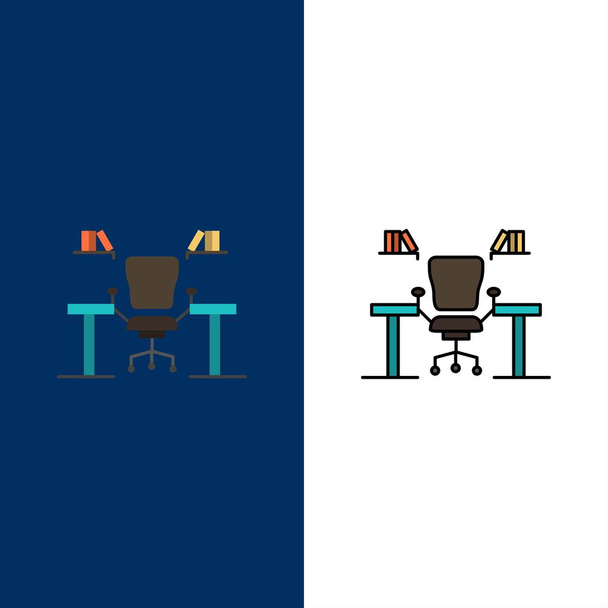 Tisch, Geschäft, Stuhl, Computer, Schreibtisch, Büro, Arbeitsplatz-Symbole - Vektor, Bild