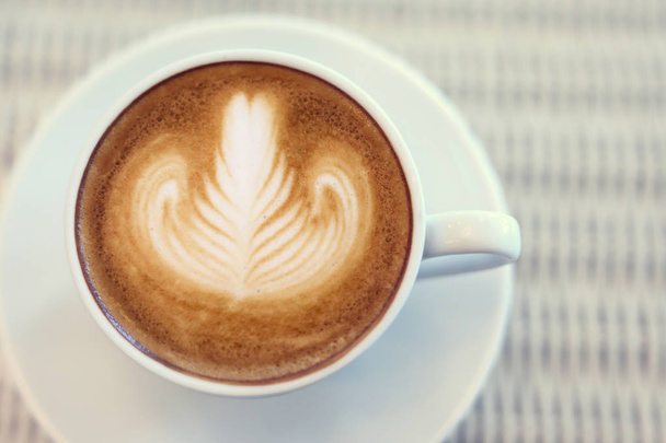 heart shape latte art of hot coffee drink tasty - Photo, Image