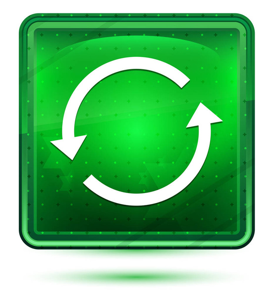 Update pijlpictogram neon licht groene vierkante knop - Foto, afbeelding