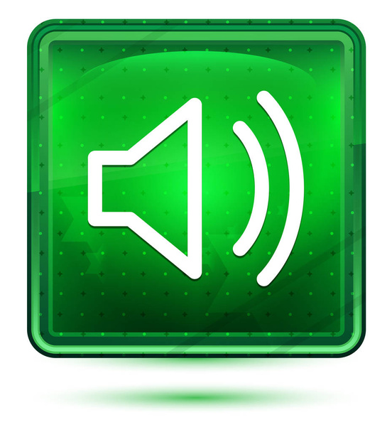 Ikona reproduktoru hlasitosti neonové světle zelené čtvercové tlačítko - Fotografie, Obrázek