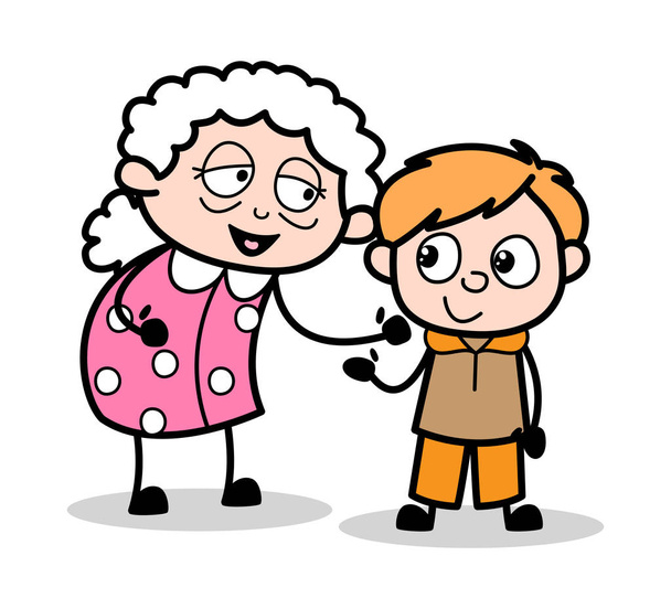 Δίνοντας συμβουλές σε ένα παιδί-γριά γυναίκα κινούμενα σχέδια γιαγιά διάνυσμα οφθαλμαπάτη - Διάνυσμα, εικόνα