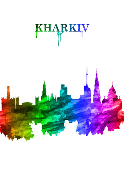 Portrait Rainbow skyline of Kharkiv, city in northeast Ukraine - Foto, Imagem