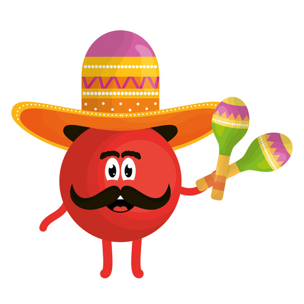 şapka ve maracas karakter vektör illüstrasyon tasarımı ile meksika emoji - Vektör, Görsel