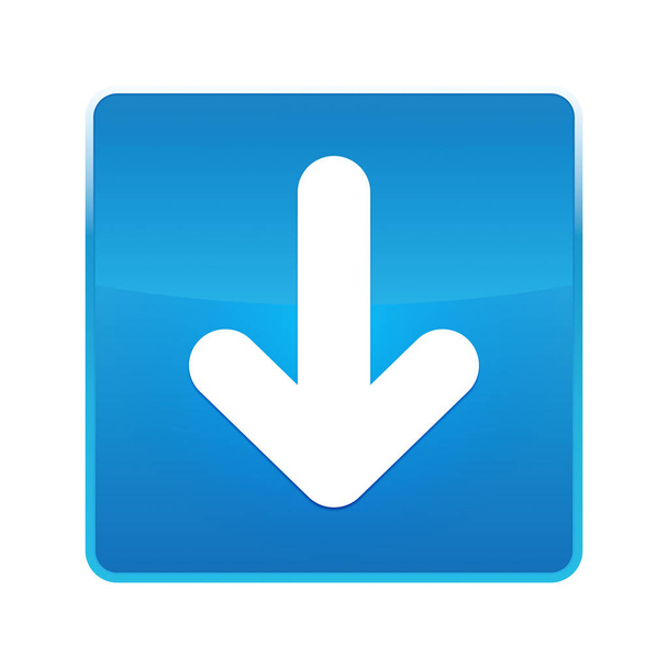 Down arrow icon shiny blue square button - Photo, Image